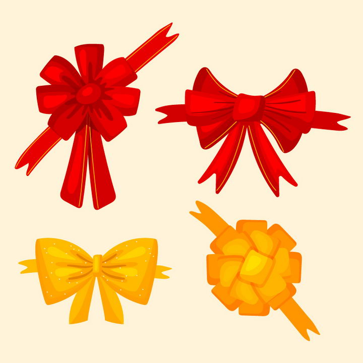 4款红色黄色蝴蝶结装饰图片免抠矢量图 装饰素材-第1张