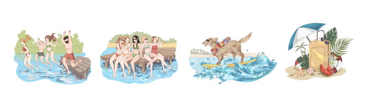 4款手绘插画风格游泳冲浪热带海岛旅游图片免抠矢量图素材 休闲娱乐-第1张