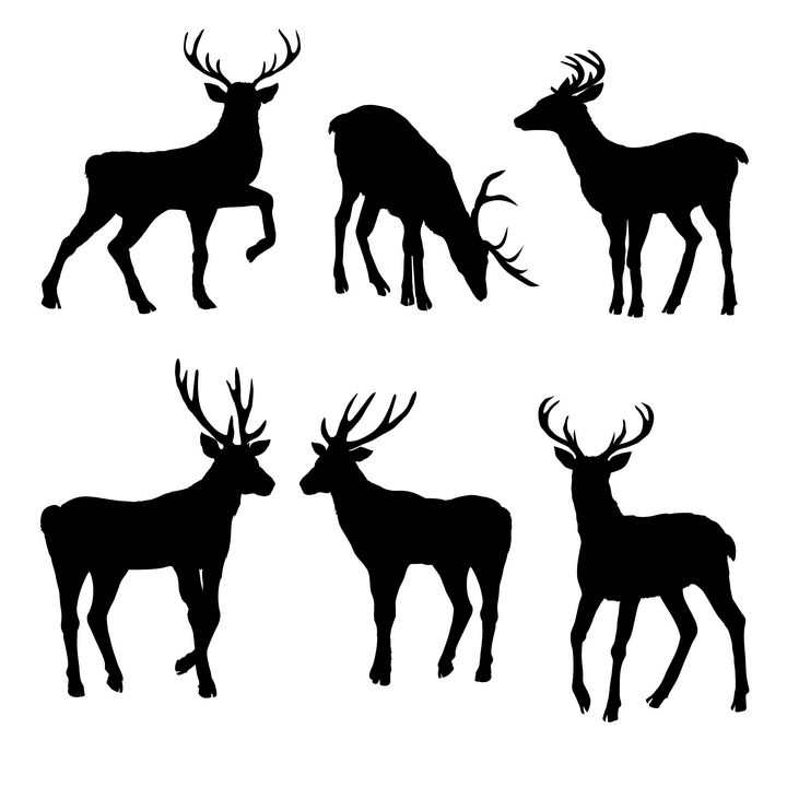 6款梅花鹿驯鹿野生动物剪影图片免抠矢量素材
