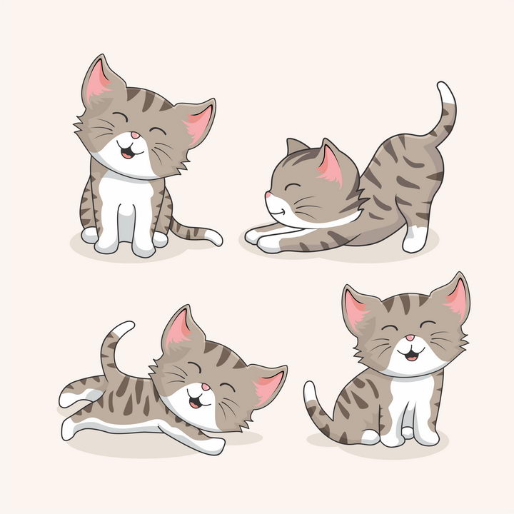 4款可爱的卡通猫咪狸花猫宠物免抠矢量图素材 设计盒子