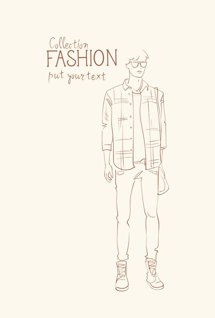 简约线条风格时尚格子衫休闲男装时装设计草图图片免抠矢量素材 人物素材-第1张