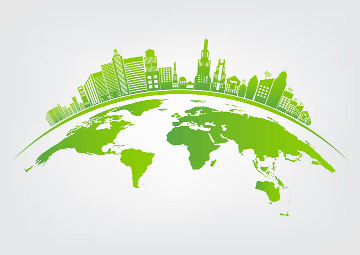 绿色的地球上的建筑城市天际线风景图图片免抠矢量素材 科学地理-第1张