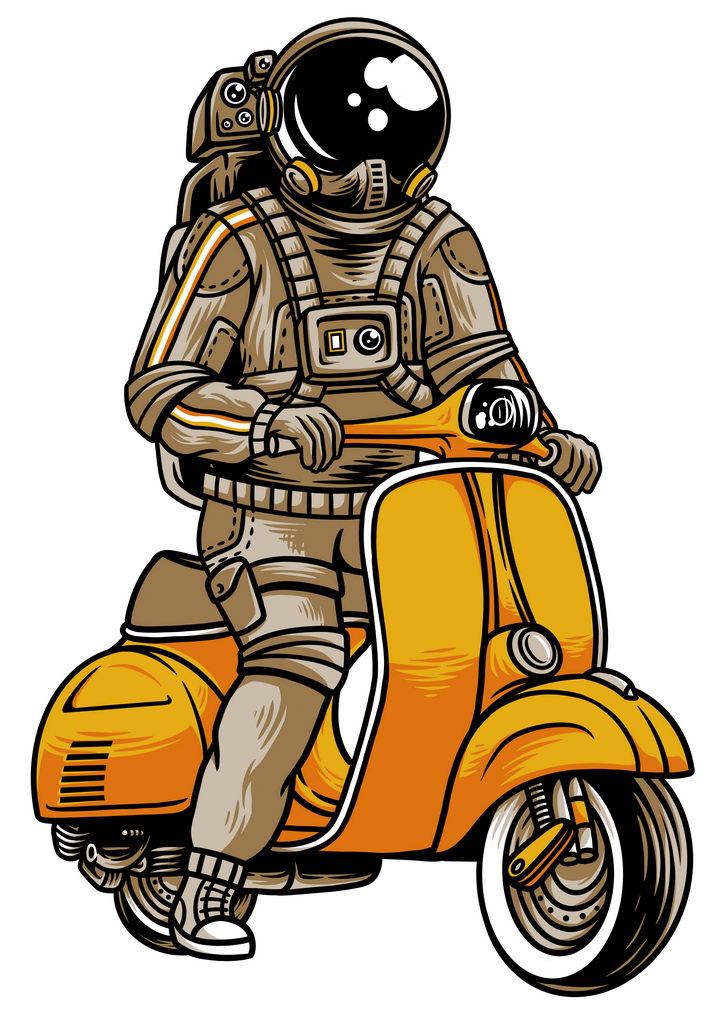 漫画风格骑电动车的宇航员图片免抠矢量素材 插画-第1张