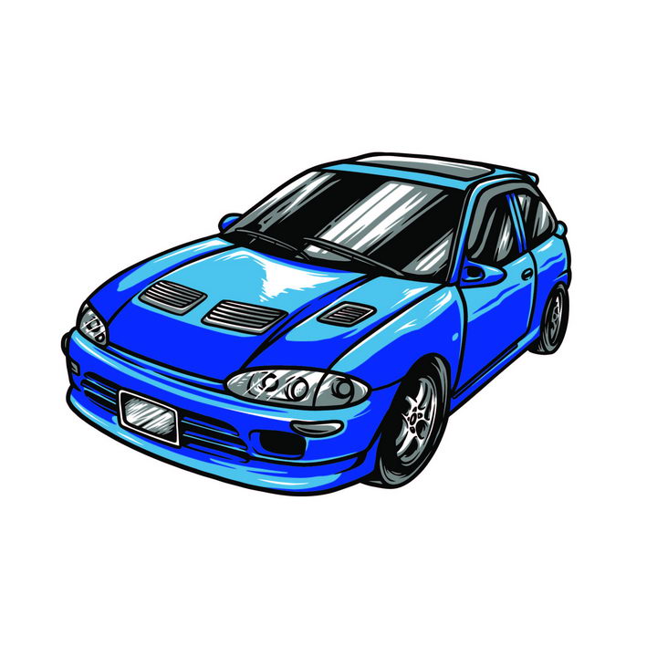 漫画风格飞驰的蓝色汽车赛车图片免抠矢量素材