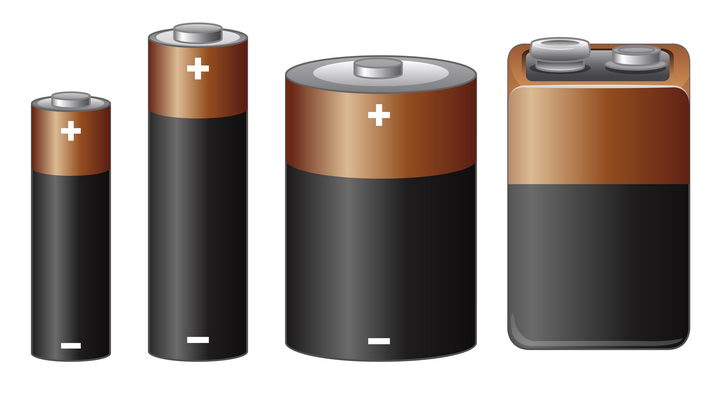 4种大小不同的逼真干电池图片免抠矢量素材