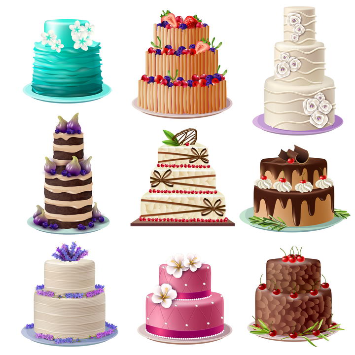 9款逼真的多层生日蛋糕结婚蛋糕图片免抠素材 生活素材-第1张