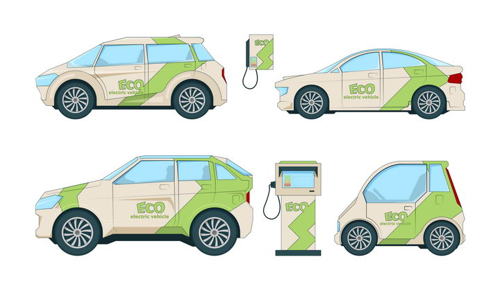 四种不同类型的电动汽车绿色环保汽车图片免抠矢量素材 交通运输-第1张