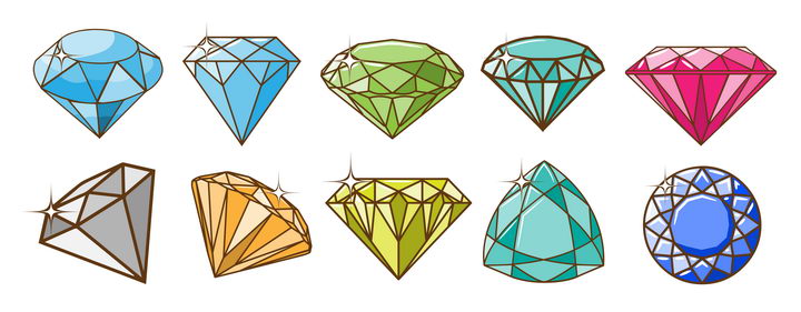 10款各种形状的手绘水晶钻石图片免抠矢量图素材 装饰素材-第1张