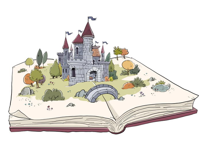 彩绘风格翻开书本上的城堡立体书图片免抠矢量素材