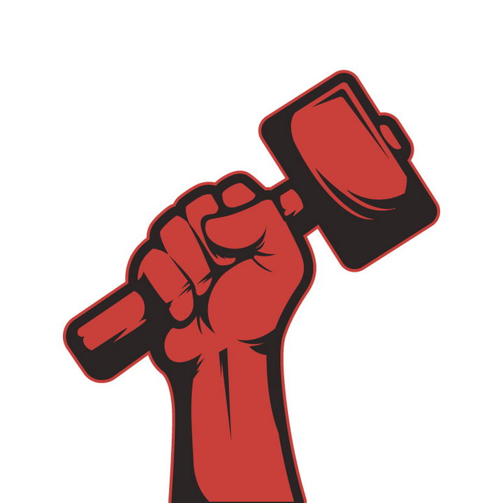 红黑色手握榔头锤子的拳头象征了力量和奋发图强的精神图片免抠矢量