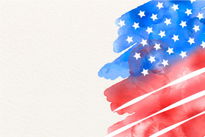 倾斜的水彩画涂鸦风格美国国旗星条旗图片免抠矢量素材 党建政务-第1张