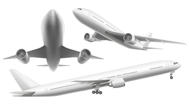 三个视角的银灰色大型客机飞机图片免抠素材 交通运输-第1张