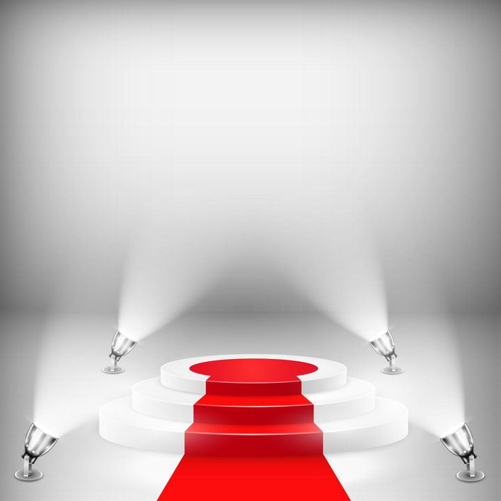 白色灯光照射红地毯展台效果图片免抠矢量素材 效果元素-第1张