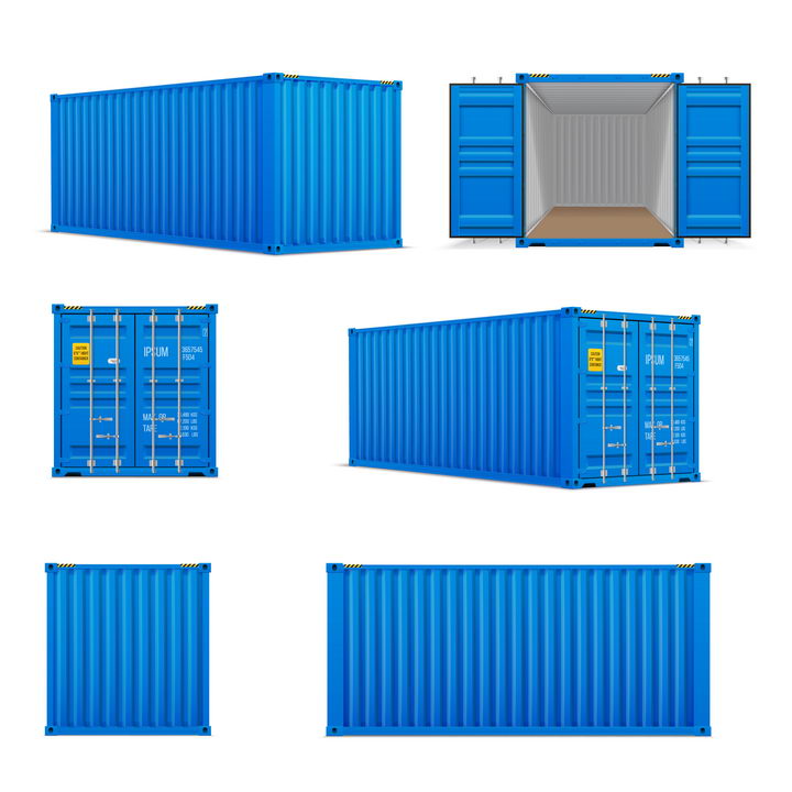 蓝色集装箱的6个不同角度图片免抠矢量素材 交通运输-第1张