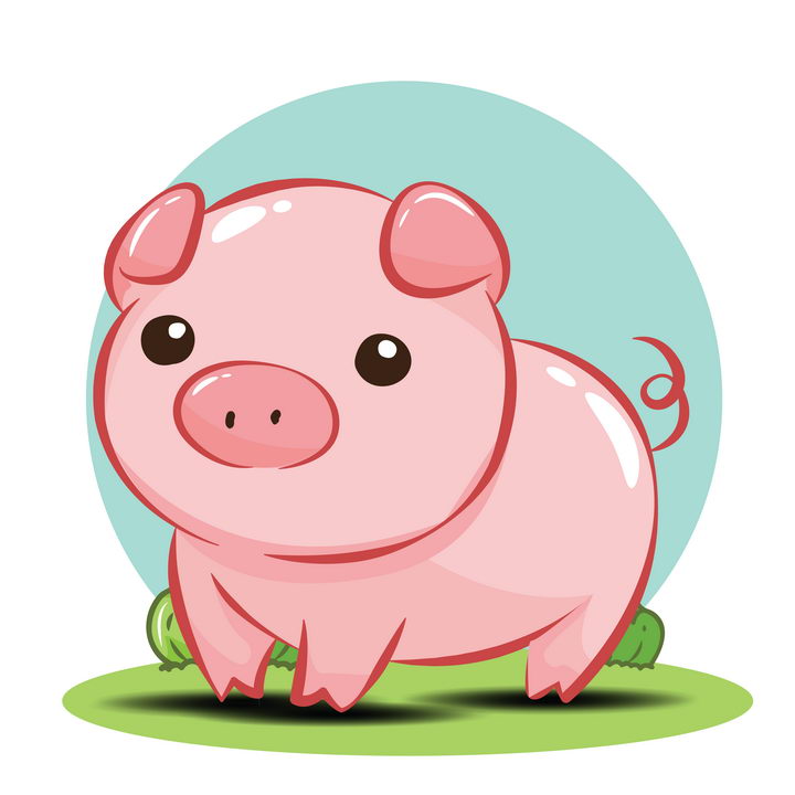 可爱卡通小猪粉色猪站在青草地上图片免抠矢量素材