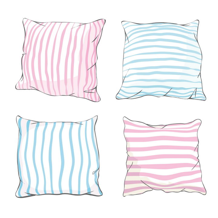 4款手绘风格条纹状枕头抱枕图片免抠矢量素材