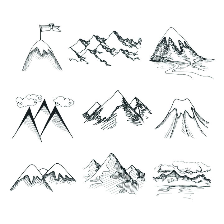 9款手绘素描登上顶峰大山高山山脉图片免抠矢量素材 生物自然-第1张