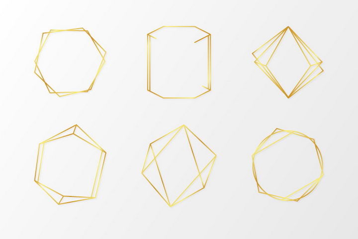 6款金色线条组成的立方体图案图片免抠素材样机背景图片图标ppt元素