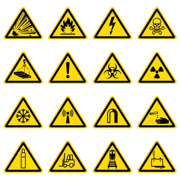 16款小心火当心触电高空坠物有毒有害等提示牌警告标志警示标牌图片免抠矢量素材