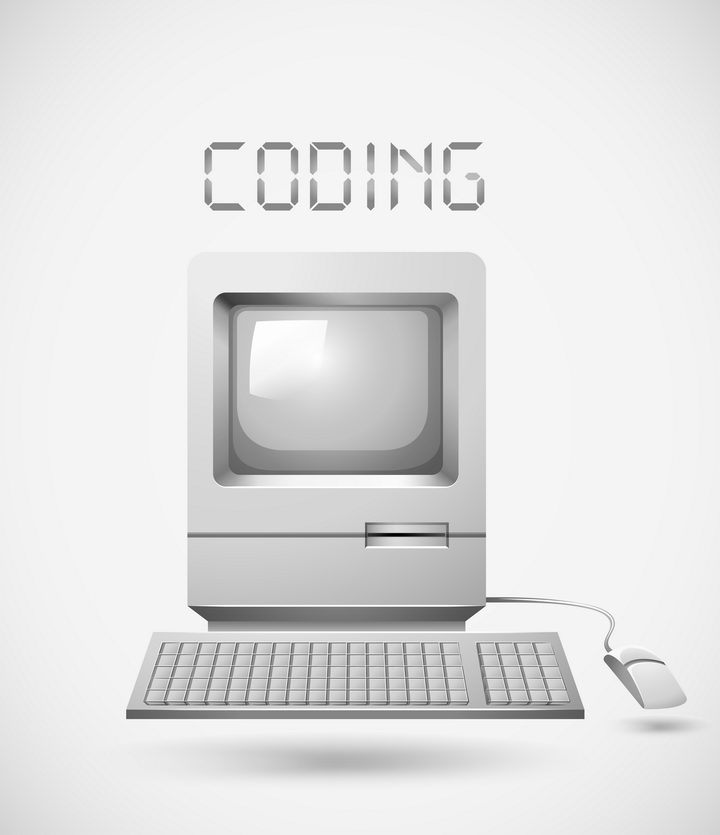 银色的复古风格电脑计算机键盘和鼠标图片免抠矢量素材 IT科技-第1张