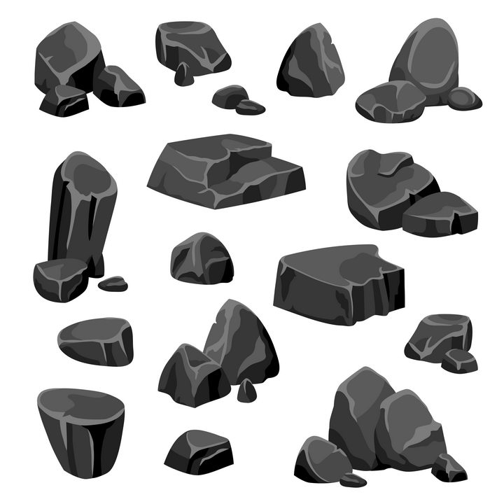 各种卡通风格灰色的石块石头岩石图片免抠矢量素材 设计盒子