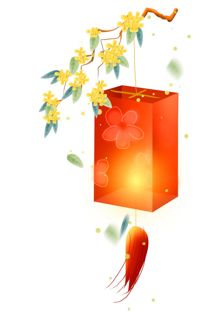 中秋节挂在桂花枝头上的大红灯笼图片免抠png素材 节日素材-第1张