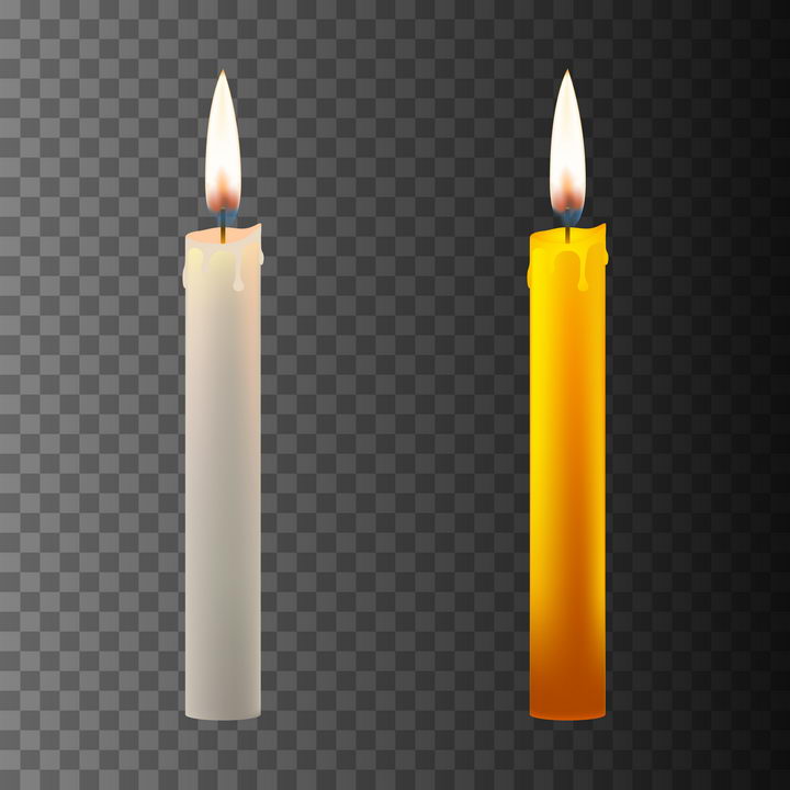 逼真火苗正在燃烧的白色和黄色蜡烛免抠矢量图素材