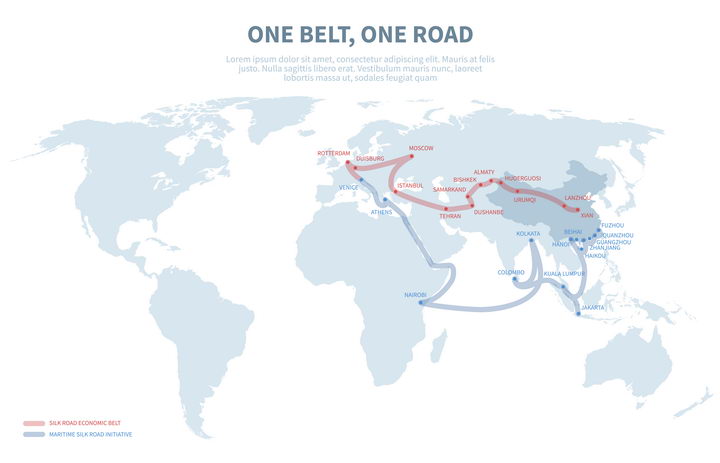 中国国家战略一带一路沿途各个国家世界地图示意图图片免抠矢量素材 党建政务-第1张