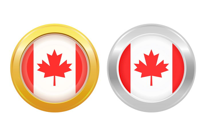金色和银色圆形边框的加拿大国旗枫叶旗图案图片免抠矢量素材 标志LOGO-第1张