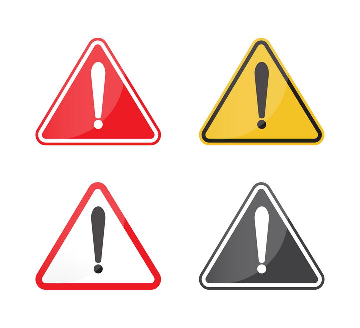 4款红色黄色黑色感叹号提示牌警告标志警示标牌图片免抠矢量素材 设计盒子
