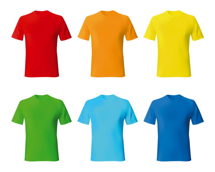 6种颜色的T恤夏天衣服免抠矢量图素材 生活素材-第1张