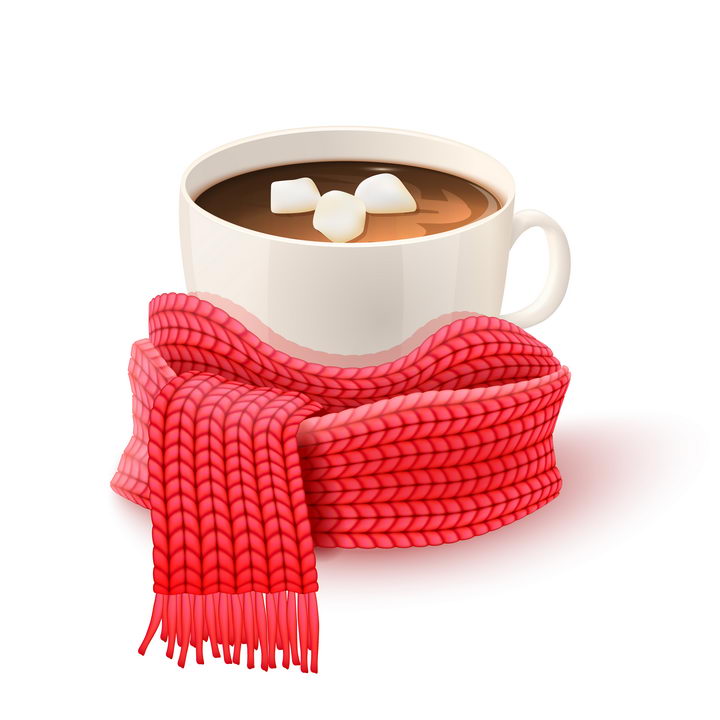 放在热咖啡旁边的红色针织围巾冬日里的暖心热饮图片免抠矢量素材 生活素材-第1张
