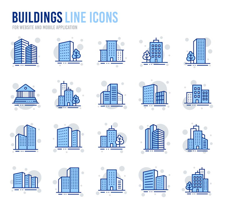 20款蓝白色城市建筑icon图标图片免抠矢量图素材 图标-第1张