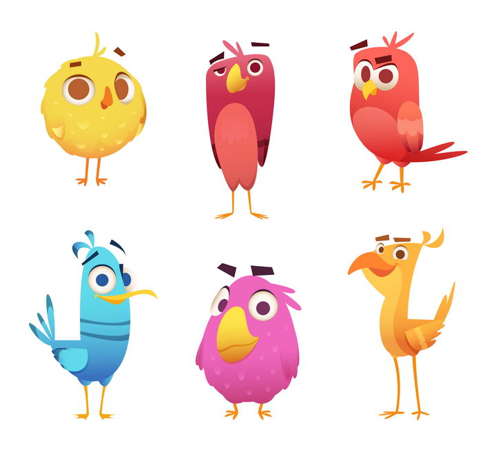 6种愤怒的小鸟中的卡通鸟儿图片免抠矢量素材 生物自然-第1张