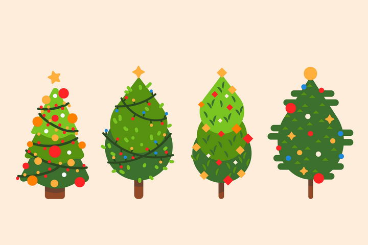 4款扁平化风格圣诞节圣诞树图片免抠矢量素材 节日素材-第1张