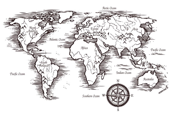 世界地理黑白线稿图片