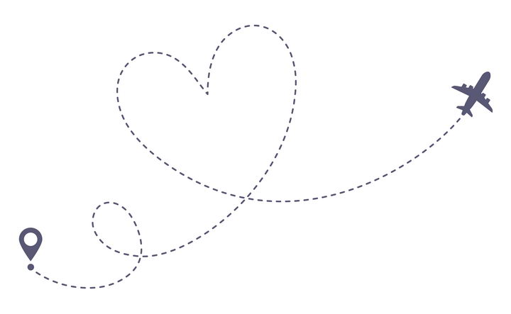 飞机和定位图标之间形成的心形虚线图片免抠矢量图 线条形状-第1张
