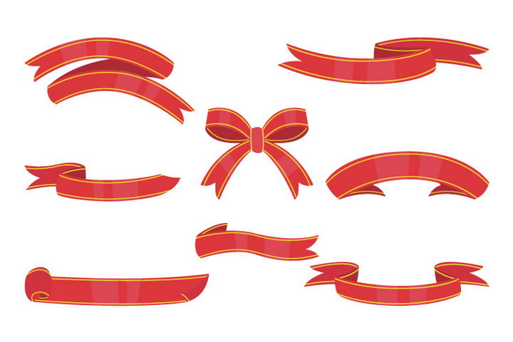 8款手绘风格红色丝带装饰图片免抠矢量素材 装饰素材-第1张