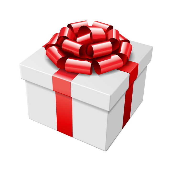 斜视角白色礼物盒和红色包装带系成的蝴蝶结图片免抠素材 生活素材-第1张