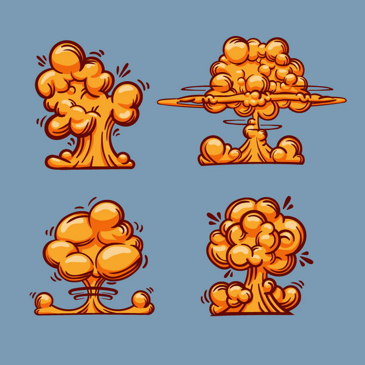 4款手绘插画风格蘑菇云爆炸效果图片免抠素材 效果元素-第1张