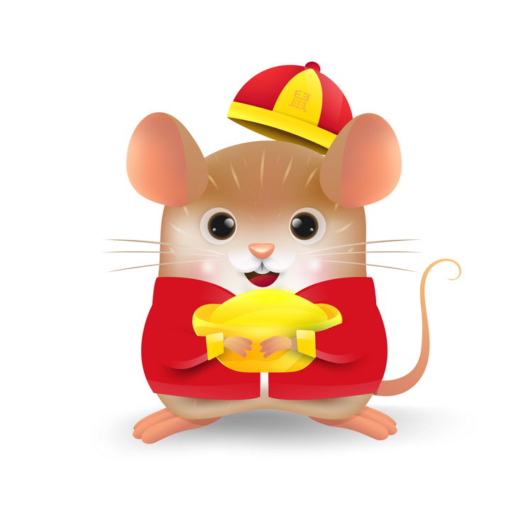身穿中国传统服装的卡通小老鼠鼠年快乐图片免抠矢量图素材