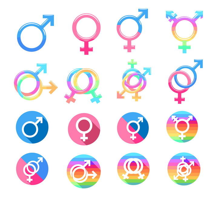 16款彩虹色男女性别符号标志图片免抠矢量图素材