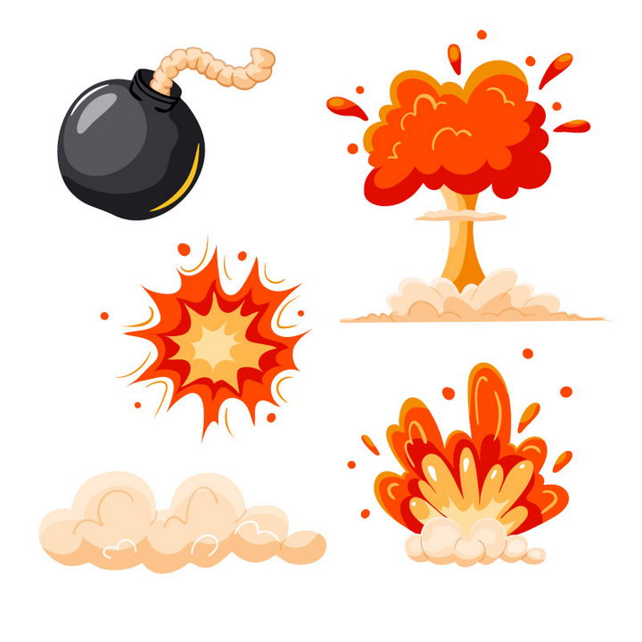 手绘卡通炸弹和爆炸效果图片免抠素材 效果元素-第1张