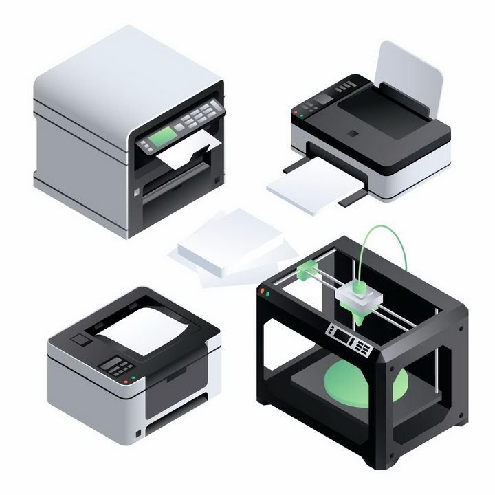 彩色激光打印机喷墨打印机和3D打印机等办公室用品png图片免抠eps矢量素材 IT科技-第1张