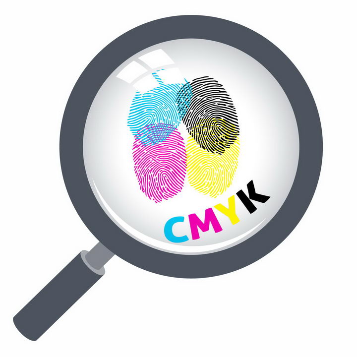 放大镜下面的CMYK颜色的指纹图案png图片免抠eps矢量素材 IT科技-第1张