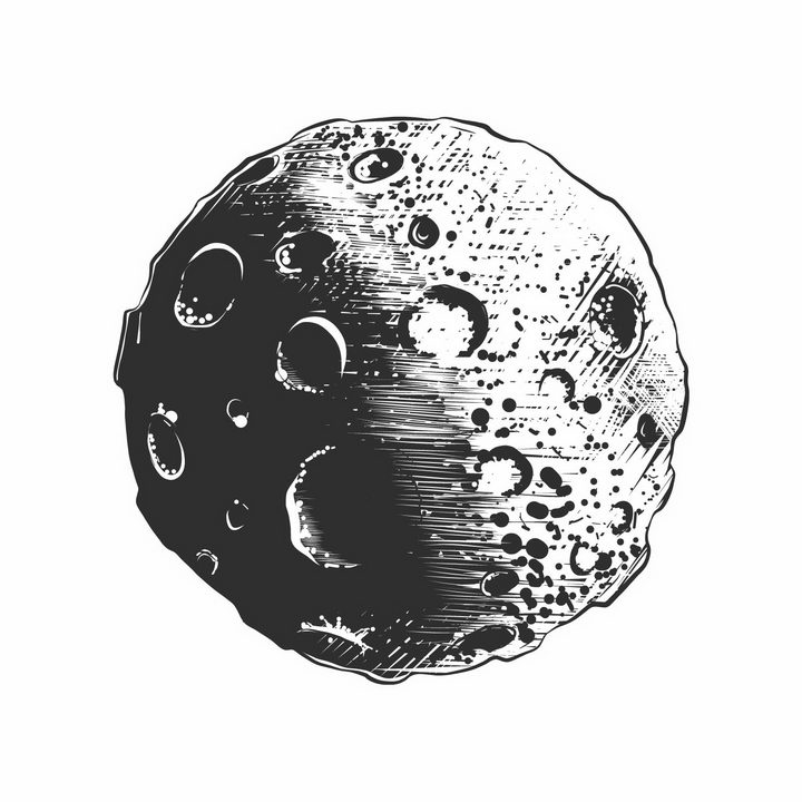 手绘素描风格布满陨石坑的月球小行星外星球png图片免抠矢量素材 科学地理-第1张