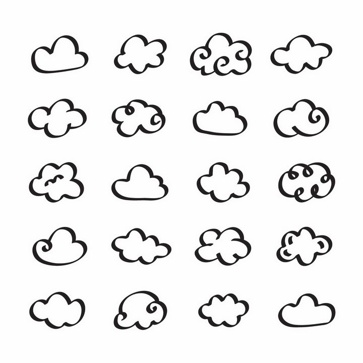 20款手绘线条风格云朵图案png图片免抠eps矢量素材 线条形状-第1张
