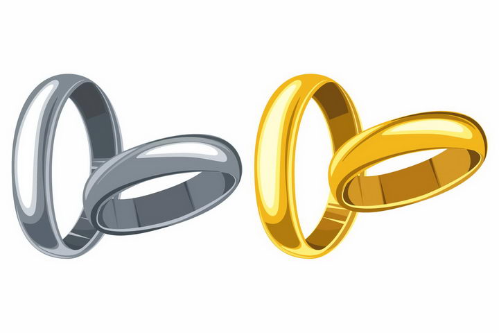 两款深灰色银戒指和金戒指结婚戒指png图片免抠矢量素材 生活素材-第1张