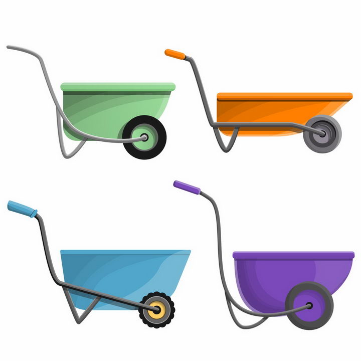 4种颜色的小推车独轮车工具车侧面图png图片免抠矢量素材 生活素材-第1张