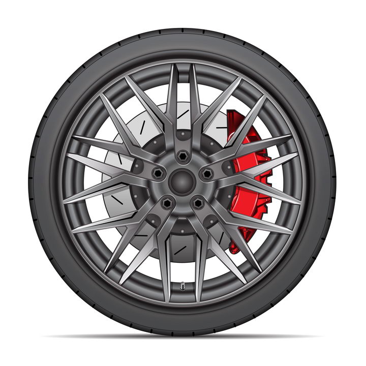 汽车轮胎和铝合金金属轮毂红色刹车卡钳png图片免抠矢量素材 交通运输-第1张